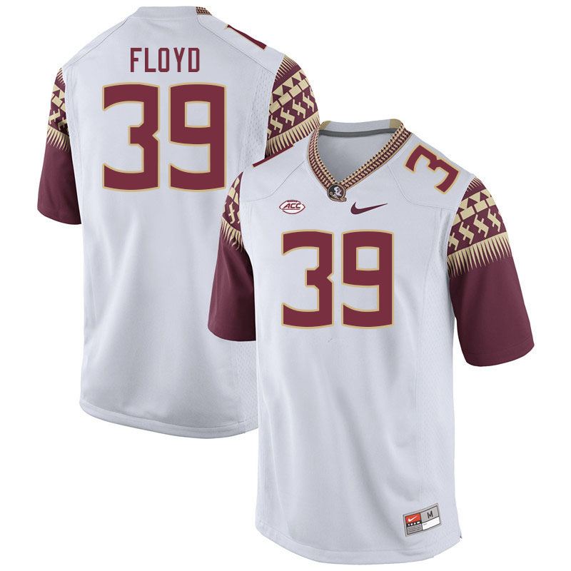 Men #39 Jaden Floyd Florida State Seminoles College Football Jerseys Stitched-White - Click Image to Close